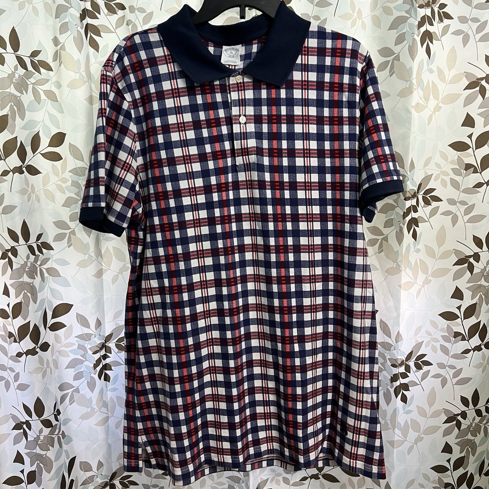 Brooks Brothers Polo Shirt Mens XL Striped Plaid Check Pattern Red Blue White - Picture 2 of 10